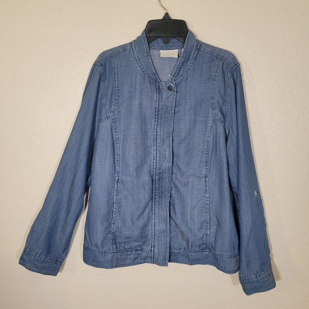 Chico's | Chambray Embroidered Birds Full Zip Artsy Jacket Coastal Grandma M - Picture 3 of 9